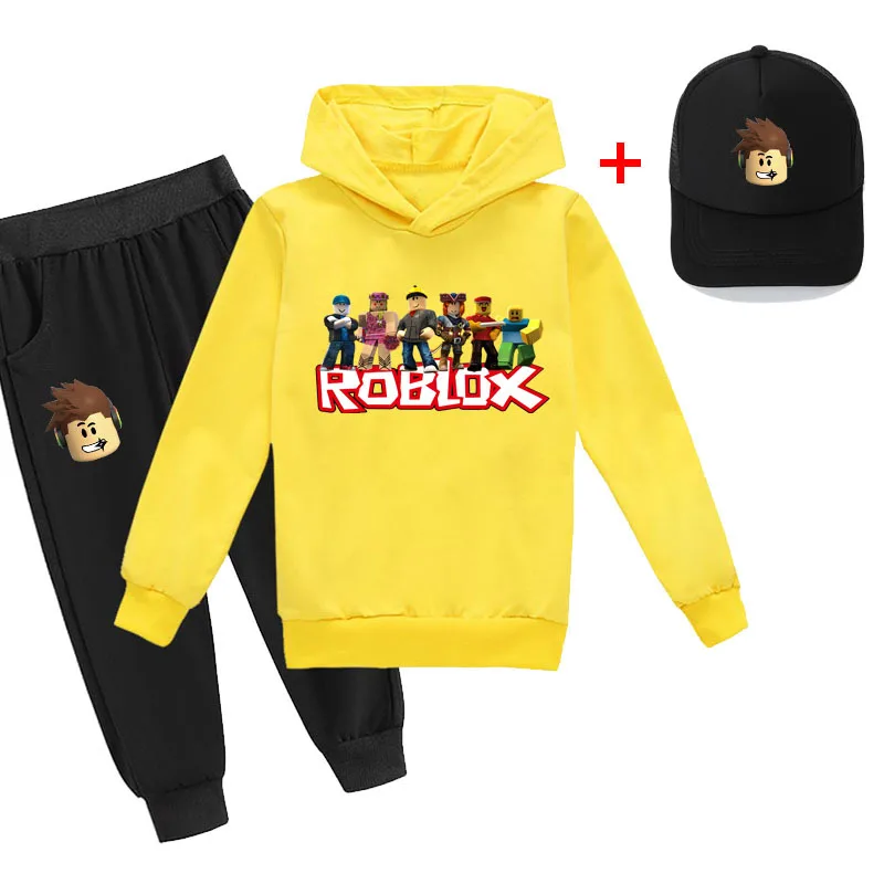

Новый мультяшный повседневный костюм Roblox для мальчиков и девочек, модные детские толстовки, брюки и шапка, детская одежда