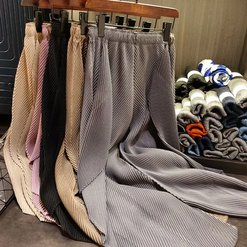 

Miyake Womens Fashionable Pants Versatile Design Sense Niche Ruffled 2023 Casual Commuter Slim Straight Pants Spring New Style