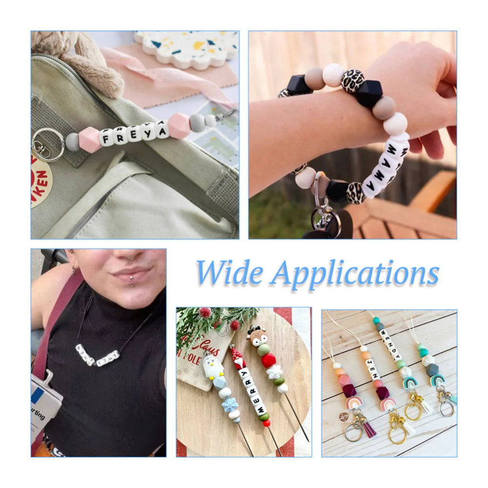 50Pcs Vowel Letter Silicone Beads 12mm Cube Alphabet A E I O U Silicone Letter Beads for Teethers DIY Necklace Keychain Jewelry