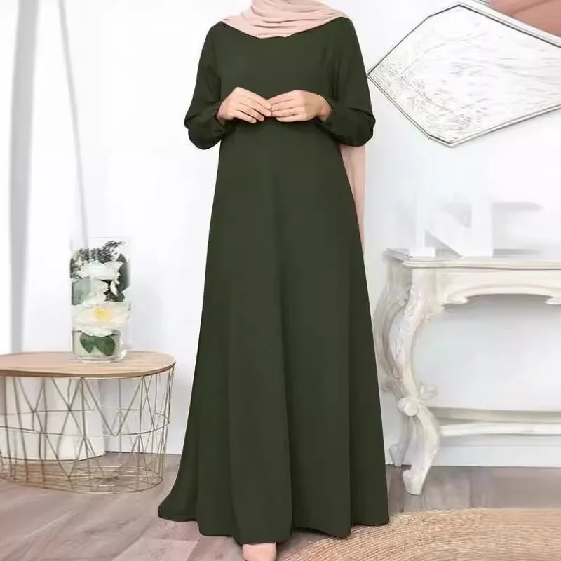Solid Loose Abaya For Women Casual Long Sleeve Long Dress Simple Muslim Dress Women Modest Islamic Clothing EID Ramadan
