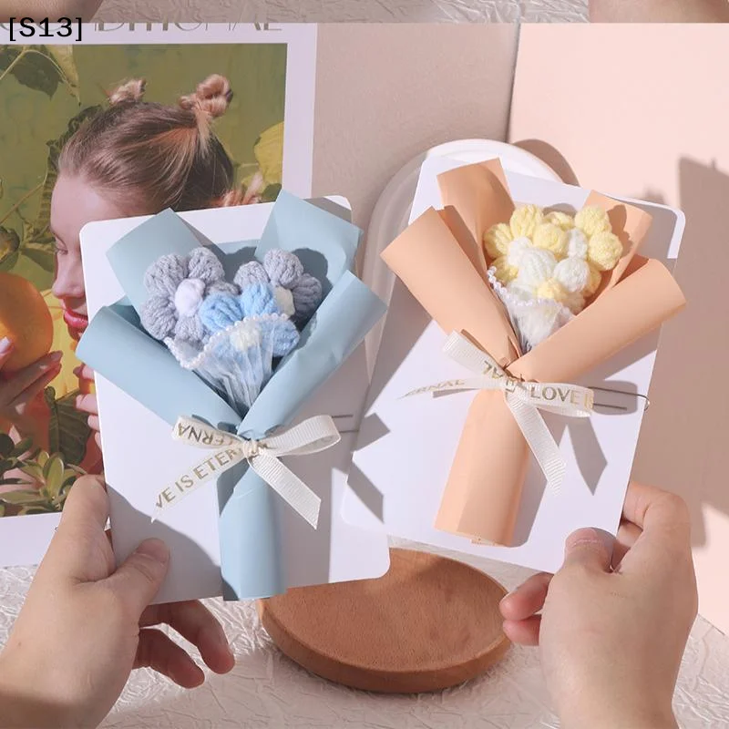 창의적인 입체 꽃다발, 인사말 카드, 수제 크림 퍼프, 발렌타인데이 니트 꽃다발[Q]Q@