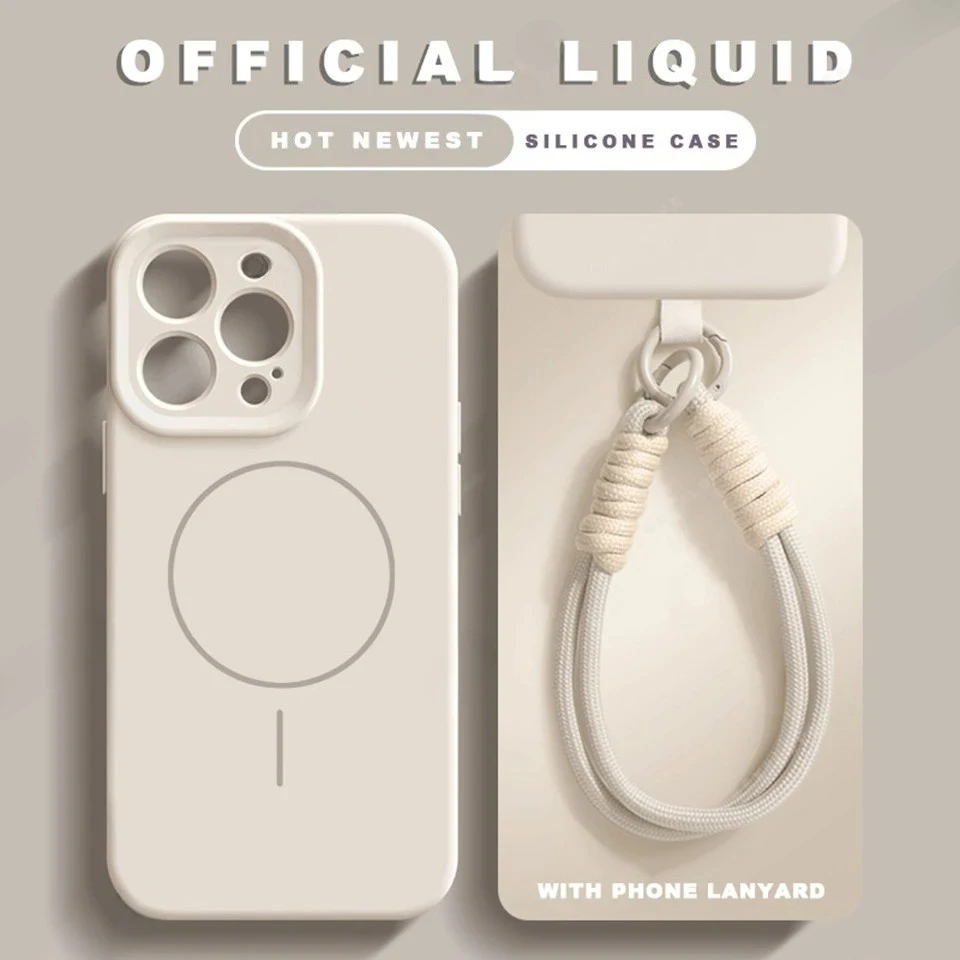 Liquid Silicone Magnetic Phone Case with Lanyard and Magsafe Charging Capability