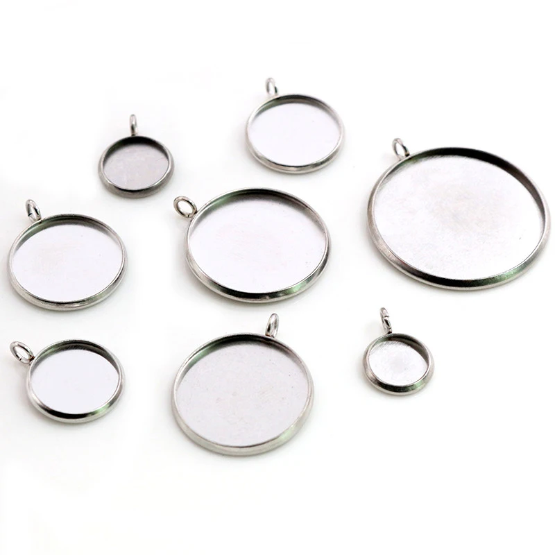 

8/10/12/14/16/18/20/25mm Inner Size Stainless Steel Simple Style Cabochon Base Cameo Setting Charms Pendant Tray