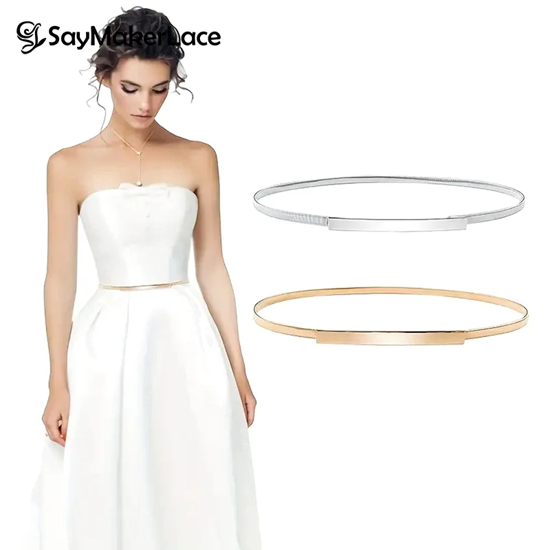 Elastische Goldkette Gürtel für Frauen Taille Silber Metall Bund Blatt Stretch Goldener Gürtel Kleid Rock Riem Skinny