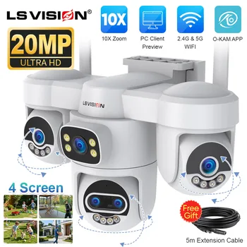 LS VISION 20MP Three PTZ Four Screens WiFi IP Camera Outdoor 10X Zoom 5-Lens Human Auto Tracking PC Client Surveillance Cameras 1