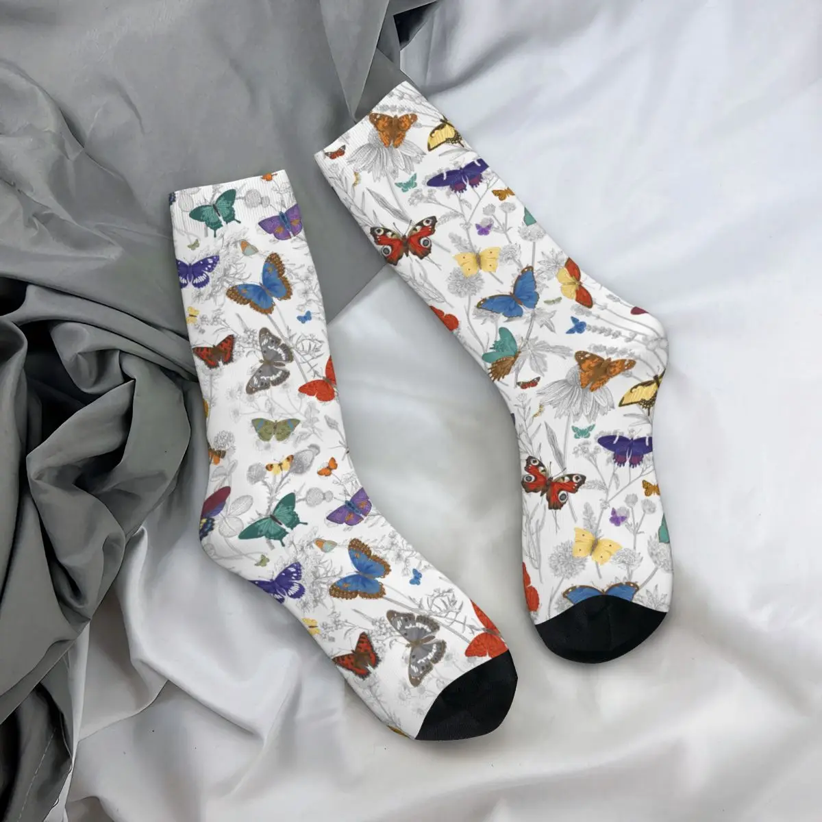 

Vintage Butterflies Wild Flowers Socks Men Women Polyester Casual Socks Hip Hop Spring Summer Winter Middle Tube Stockings Gifts