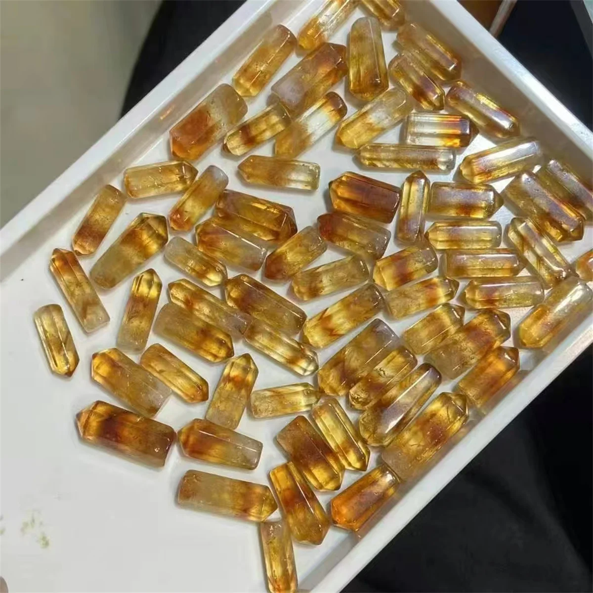 50pcs/lot Natural Citrine Hexagonal Pillar Rough DIY pendants Single-pointed energy columns 16-24mm Crystal clear color Bright