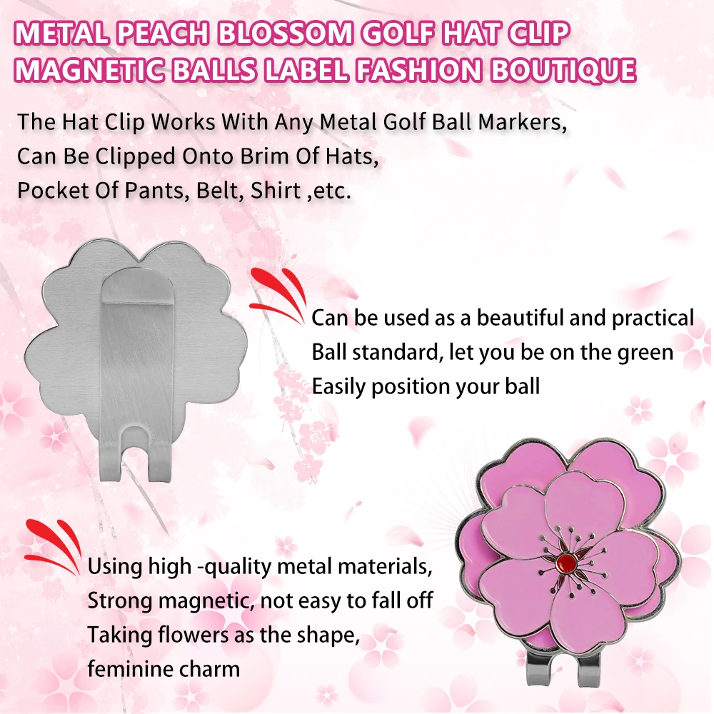 Caiton rose flower golf cap clip with strong magnet anti-rust durable marker securely attaches to hats or belts