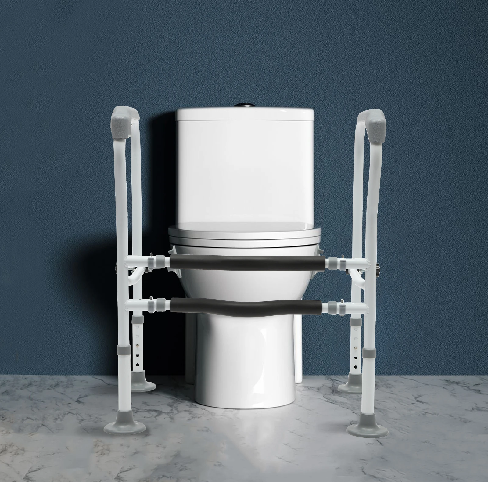 Adjustable Height Toilet Elderly Care Comfort Safety Rails