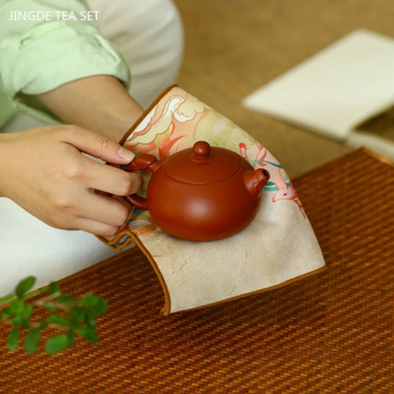 Chinese Painted Thicken Tea Towel Super Absorbent Rag Table Cleaning Tea Cloth Mats Bowl Teapot Tea Napkin Home Desktop Decor