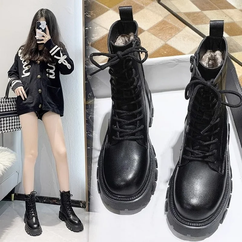 New Winter Thick-Soled Women & Girls Snow Boots Very Warm Female Antiskid Soft Leather Shoes Size 35-40