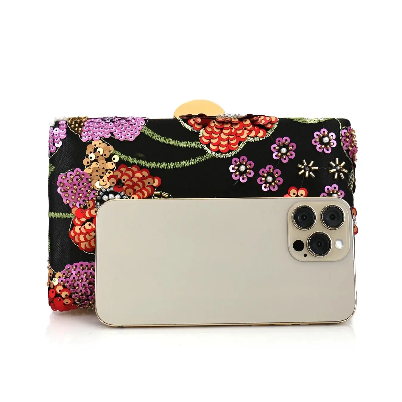 Embroidered Sequin Floral Evening Clutch Bag for Women