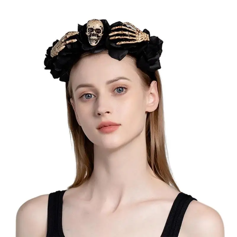 Halloween Headbands for Women Floral Skull Headband Festive Headpiece Non Slip Comfortable Decorative Halloween Headband