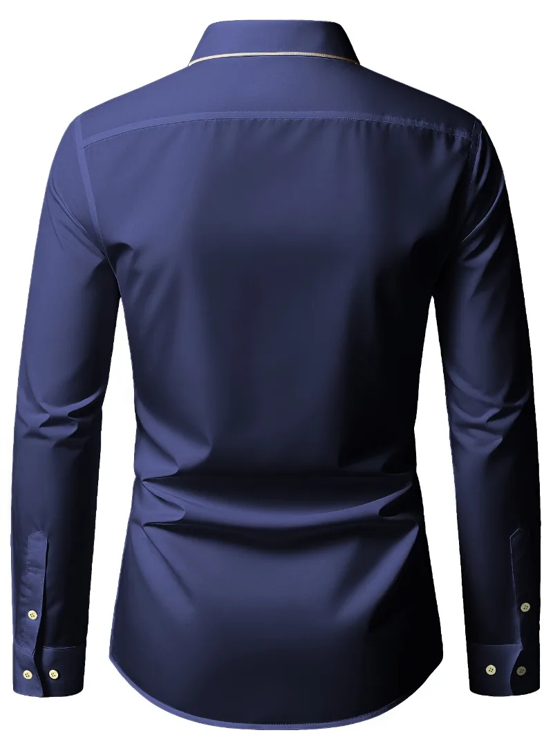 2025 جديد الرجال المرقعة قميص الموضة الفاخرة طويلة الأكمام الذكية عادية أربعة الموسم سهرة رجل مايكرو مطاطا القمصان