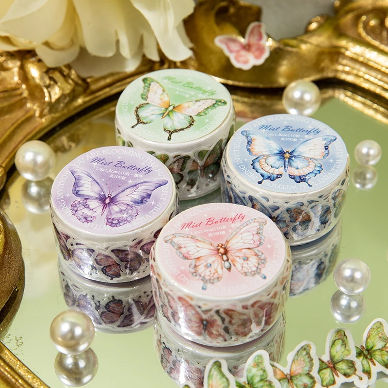 Card Lover 100 Pcs [Misty Butterfly Series] Vintage Journal Stickers Washi Paper Sticker Paper Scrapbooking Scrapbook Kit