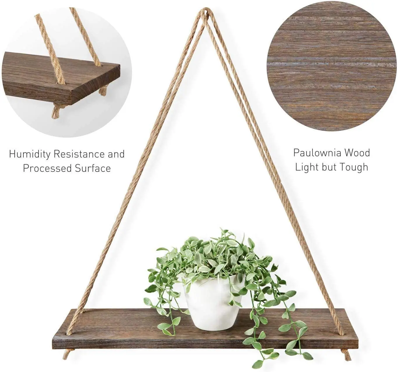 Wood Hanging Shelves for Wall Swing Rope Rustic Floating Shelf Set of 2 Wall Display Shelving Rack for Living Room Bedroom 4