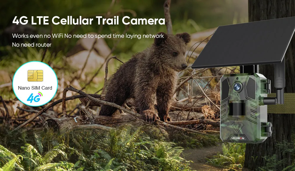 2K 4G LTE Cellular Trail Camera Outdoor Solar Hunting Camera PIR Detection Night