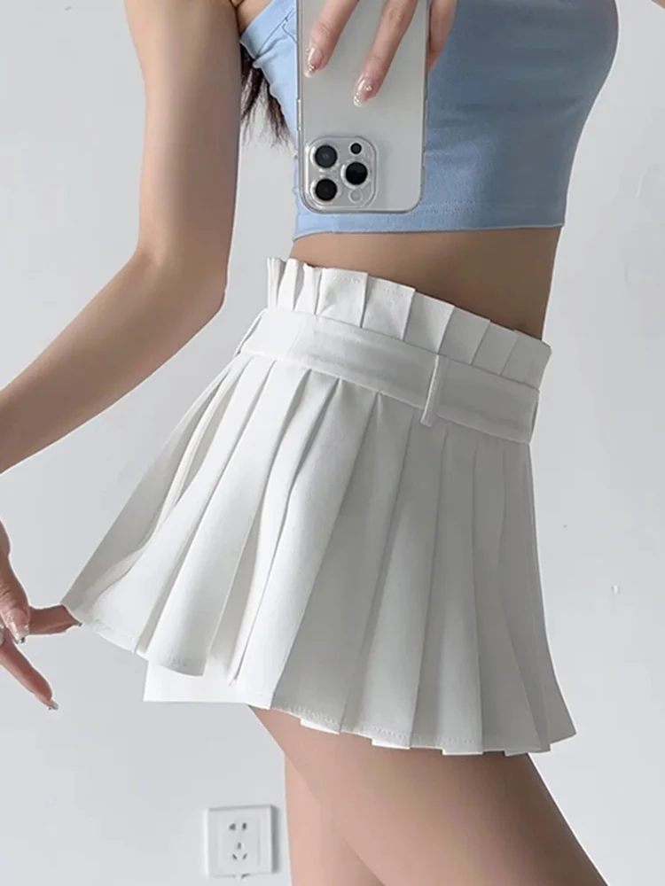 

Zoki High Waist Korean Sexy Pleated Skirt Women Preppy Style Chic Design Mini Skirt Summer Casual with Shorts Dance Skirts New