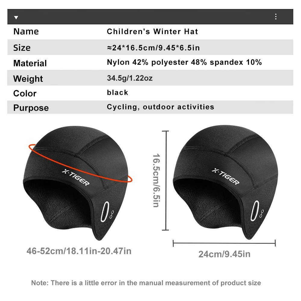 X-TIGER Child Cycling Cap Kid Winter Fleece Windproof Thermal Skull Cap Helmet Liner Running Skiing Riding Children MTB Bike Hat 6