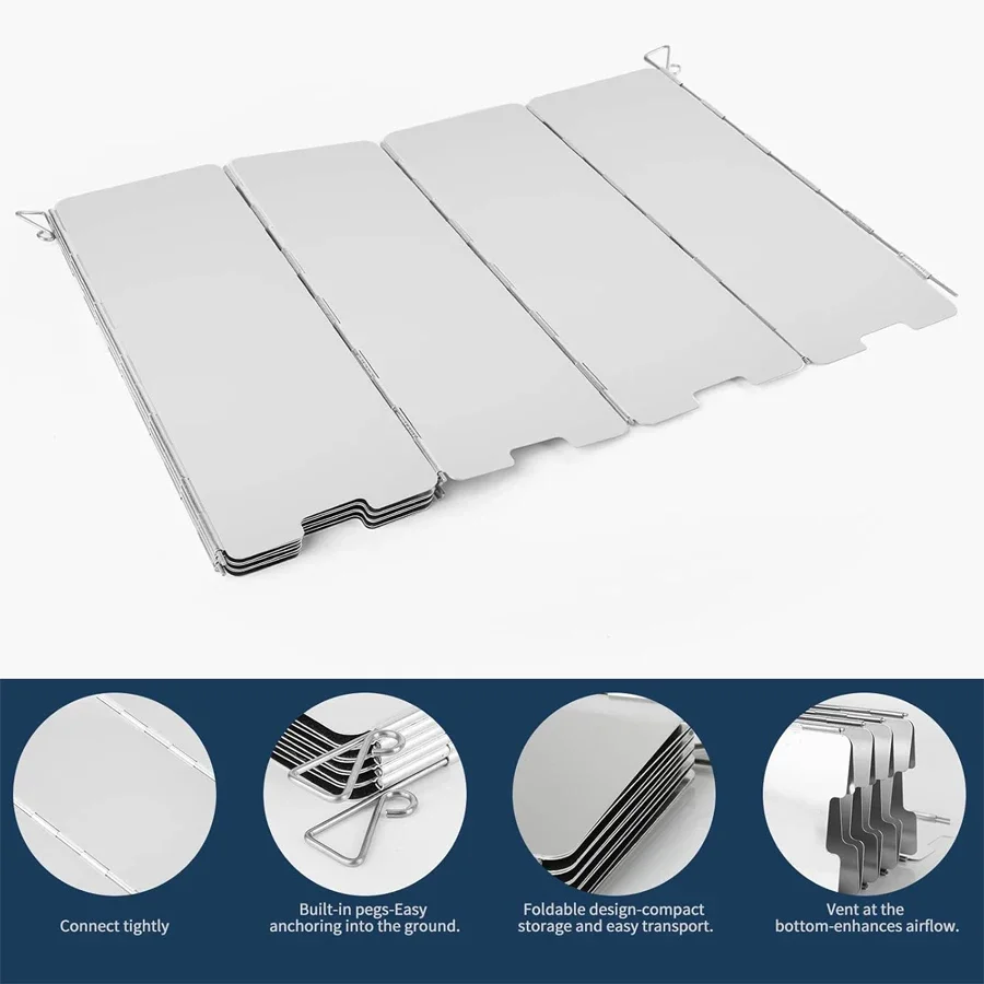 Compact Aluminum Camping Stove Windscreen - Tall Folding Outdoor Wind Shield