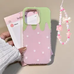 Korean Pink Cute Strawberry Polka Dot Bow Phone Case - Y2K Style Cover - iPhone 12 Pro (A06)