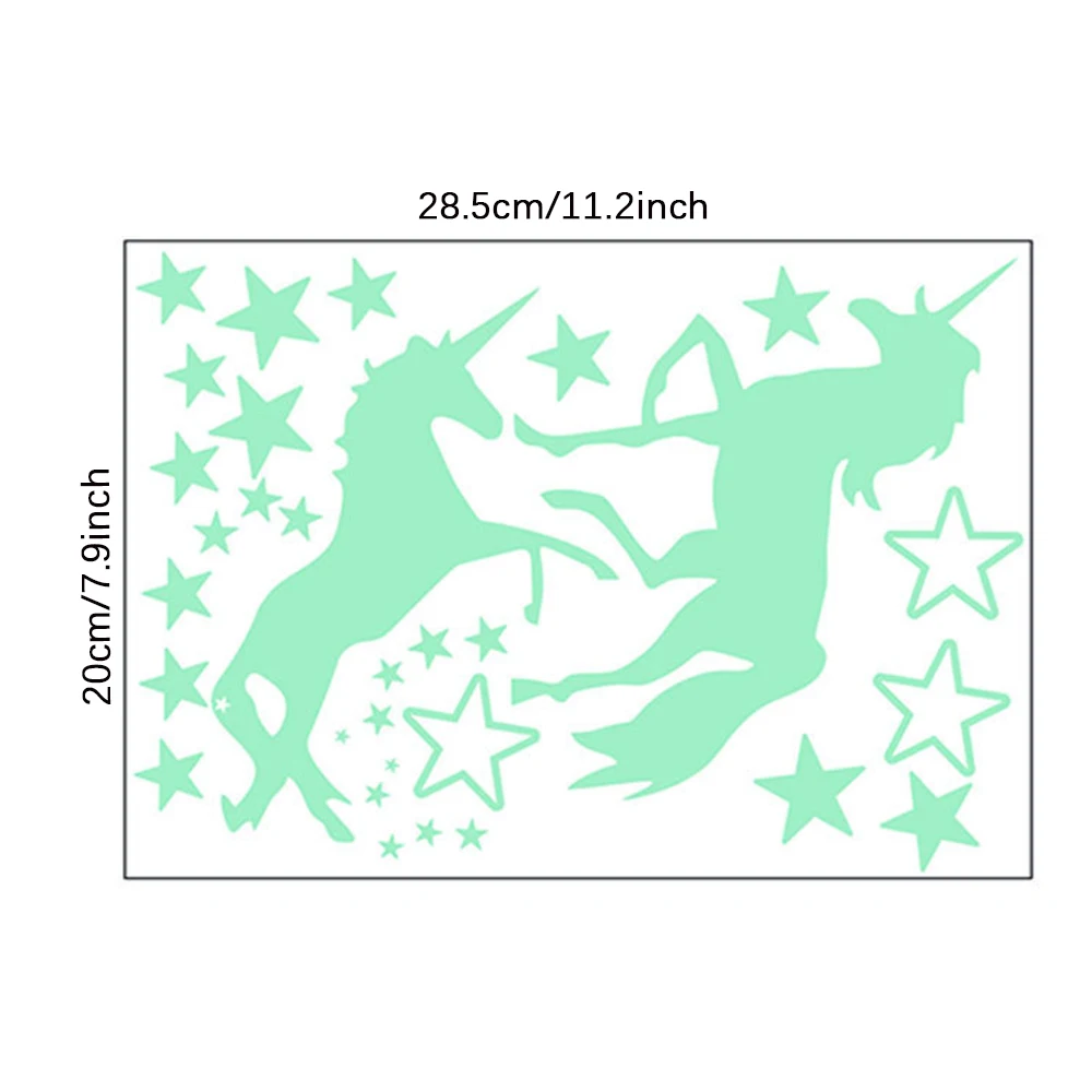Luminous Unicorn 3D Wall Stickers Set Green Stars DIY Art Decals Glow in The Dark Sticker for Kid Room Bedroom Home Decoration