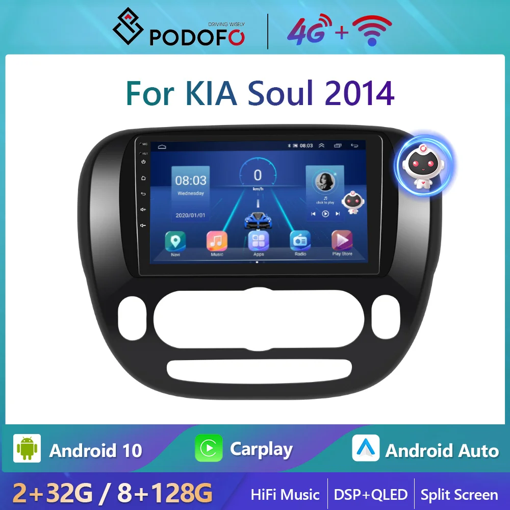 

Podofo Car Radio For KIA Soul 2014 2din Android 4G WiFi Carplay Stereo Player HiFi Music 8+128G Autoradio Ai Voice QLED GPS