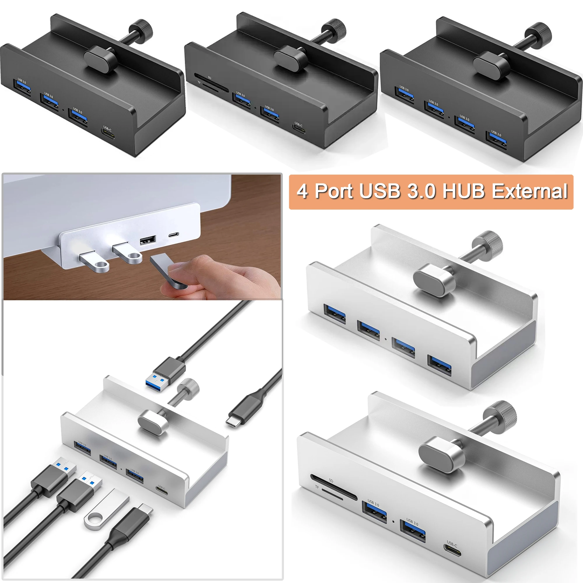 Adaptador Multi Splitter para Mesa e pc Portas tipo Clip Usb 3.0 Liga Externo Slot para Cartão tf Expansão Docking Station