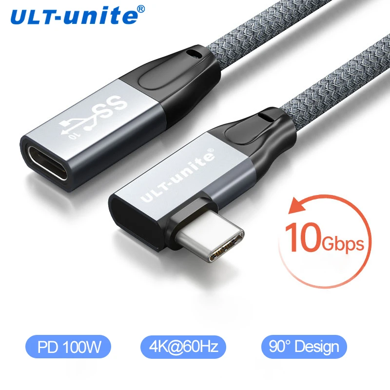 Rallonge USB type-c, câble vidéo 90 ° Gen 2 100W USB-C 3.1 mâle