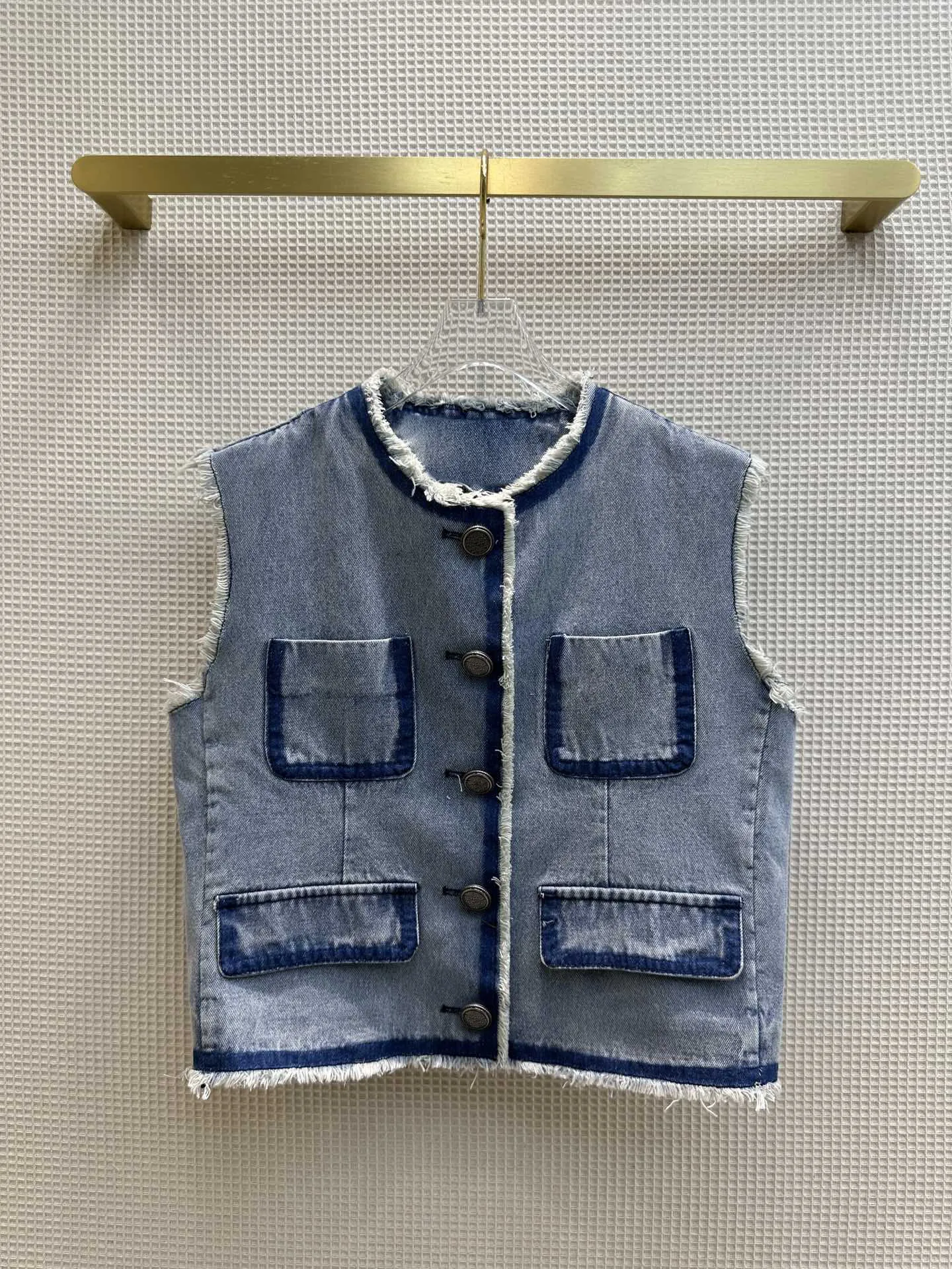 

Denim vest round neck sleeveless single-breasted design casual fashion 2023 summer new style 0321