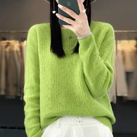BELIARST vêtements pour femmes pull printemps et automne nouveau tricoté haut creux 100% laine mérinos col rond pull pull en cachemire 4