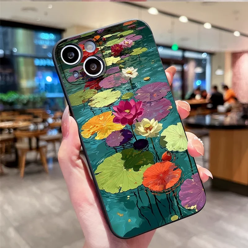 Vintage Pink Lotus Flower Printed Matte Soft Phone Case