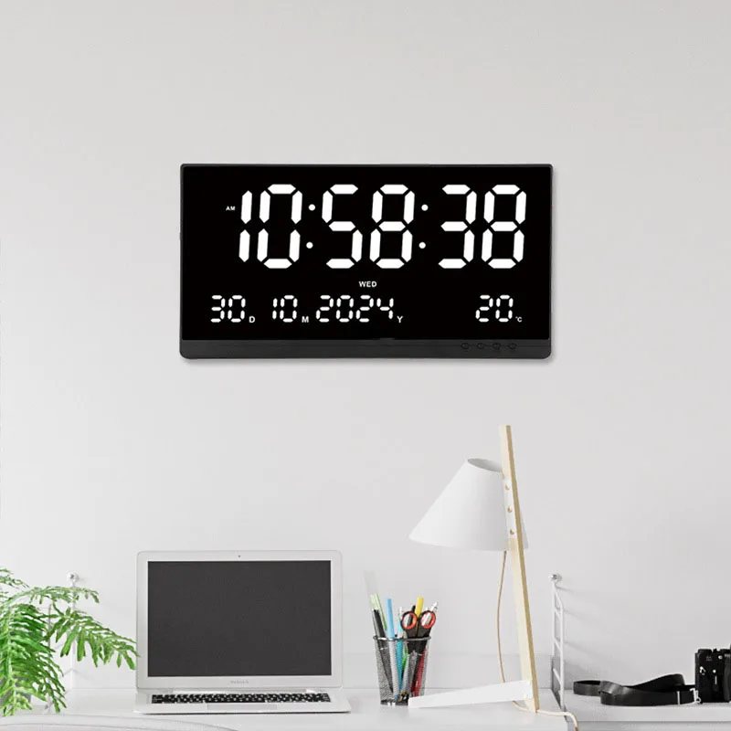 Large Digital Led Wall Clock Time/Date/Week/Temperature Display 12/24H Adjustable Brightness Wall Mounted Calendar Clock wall clock digital wall clock