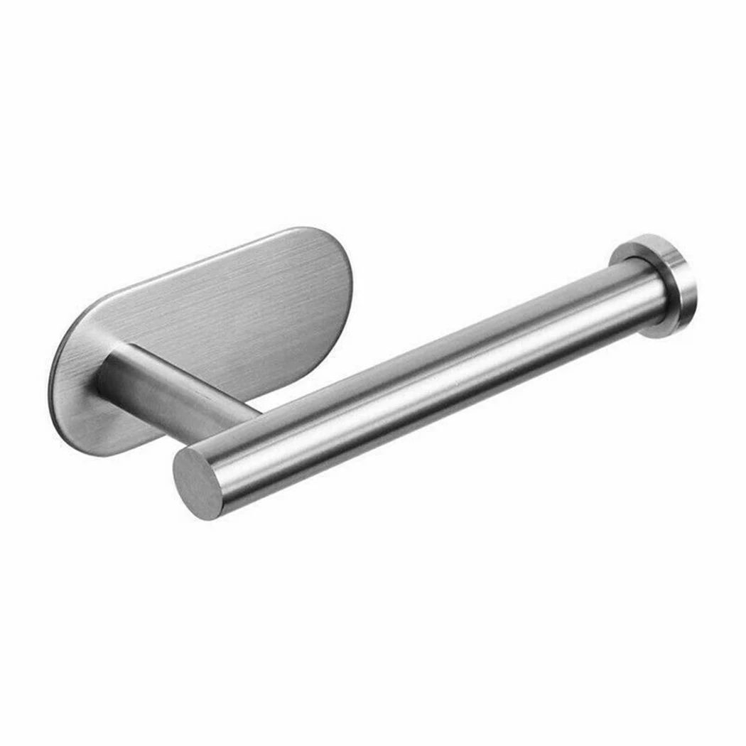 

1 Roll Self Adhesive Toilet Roll Holder Bar Towel Ring Rail Stainless Steel No Drilling 16*8*4.5cm Toilet Paper Storage