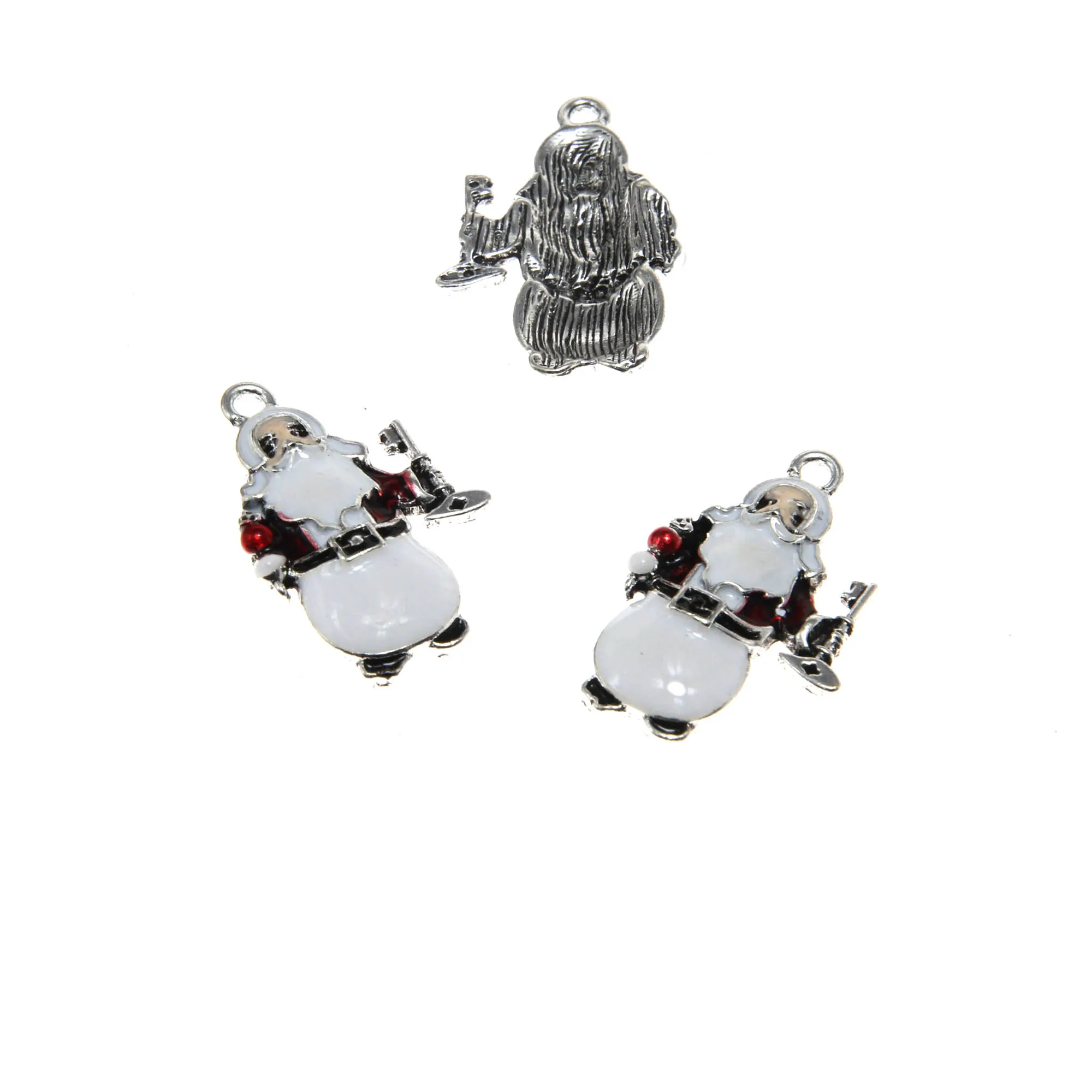 

Set of 10 Pieces, Christmas Santa Claus Pendant Charm 2.85x1.9cm Vintage Silver Enamel Oil Drip DIY Winter Accessories