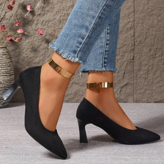 Zapatos de tacón medio aterciopelados para mujer, novedad de