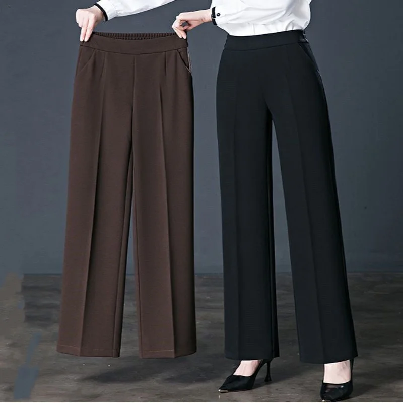 Office Lady Simplicity Solid Color Elastic High Waist Pants 2024 New Casual Straight Trousers Spring Autumn Women's Clothing