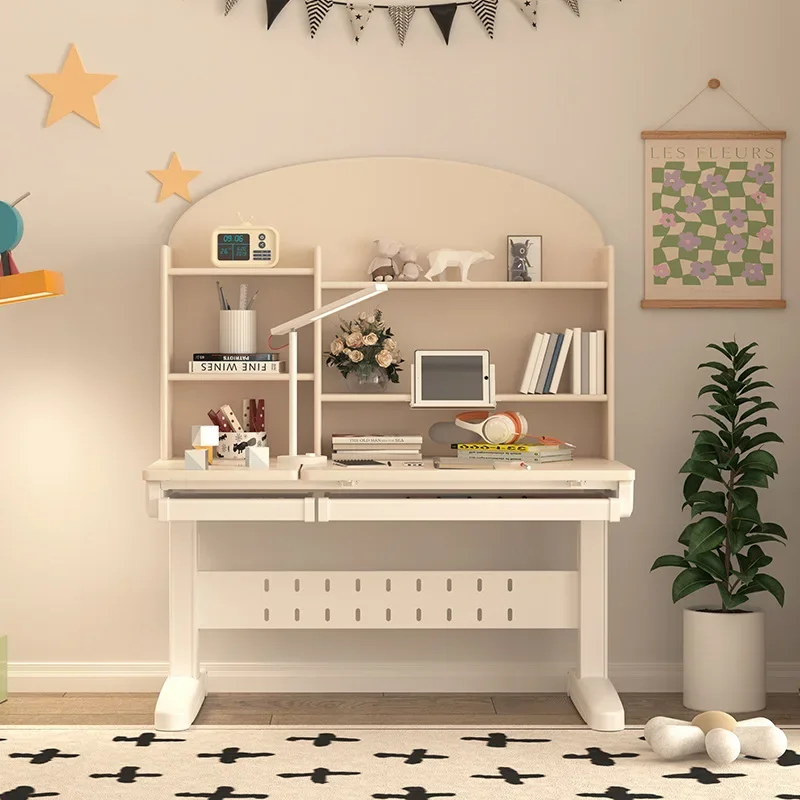 

Cream wind lift kids study table, bedroom kids combination learning table, solid wood creative kids study table