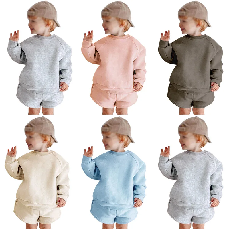 

2023 Autumn Winter New Children's Suits Sportswear Boys Girls Round Neck Long Sleeve Loose Sweatshirts + Shorts Two-piece Set