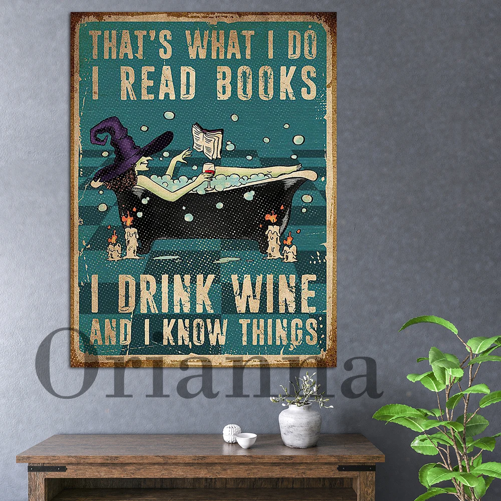 

Witch Bath Thats What I Do I Read Books I Drink Wine Wall Art Motivatiol Poster Bathroom Decor Print Canvas Painting