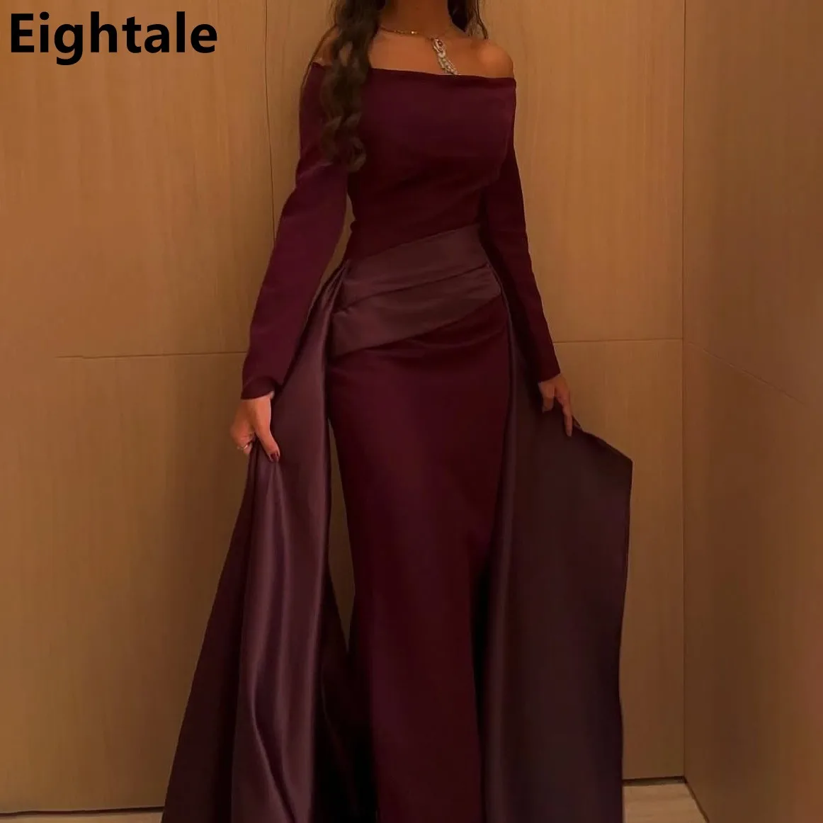 Eightale Burgundy Saudi Evening Dress Off Shoulder Long Sleeve Mermaid  Women Party Prom Dresses Dubai 2025 Customized - AliExpress 320