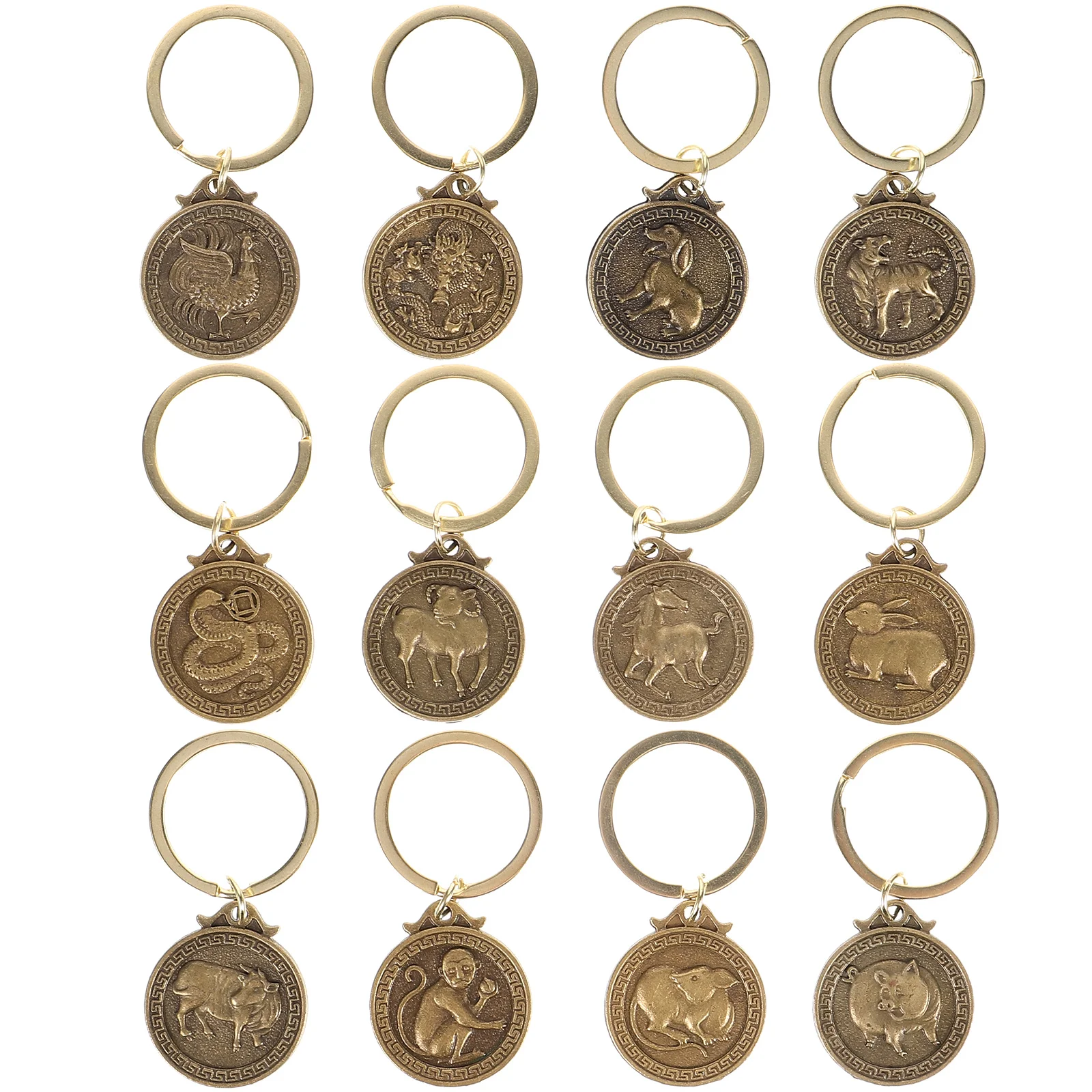 

12Pcs Brass Zodiac Keychain Pendants Keyring Pendants Keys Chain Decor (Golden)