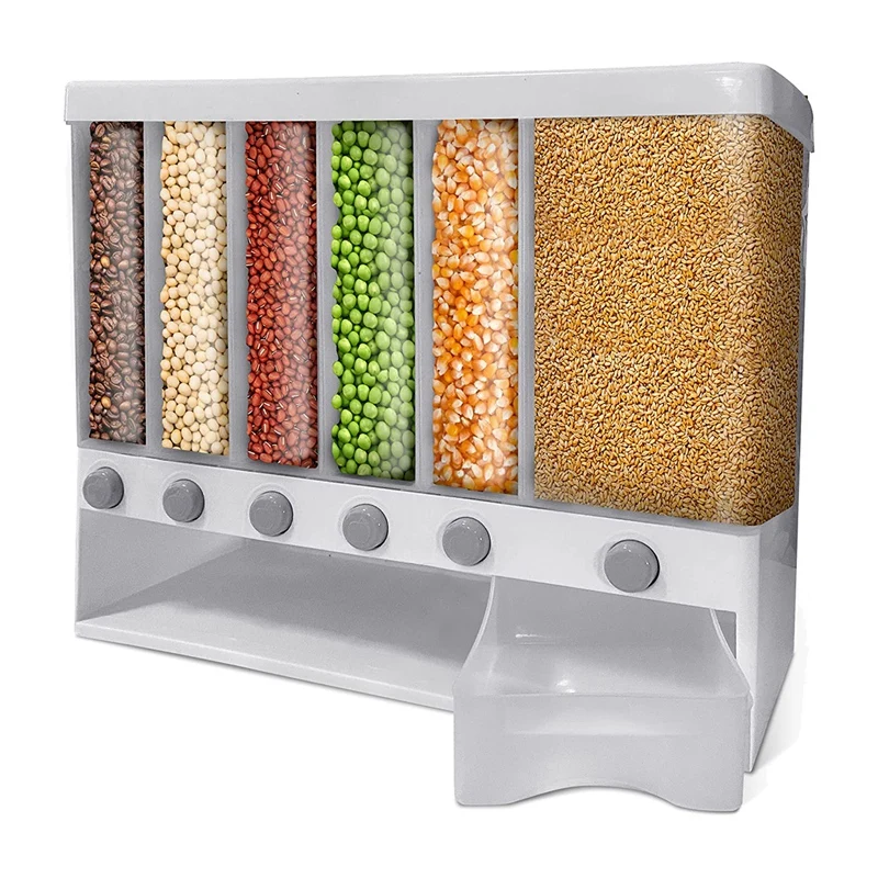 3in1 Dispenser di Cereali Secchi per Alimenti secchi Serbatoio di stoccaggio Contenitore Cucina Secchiello per Riso Trasparente a Parete 