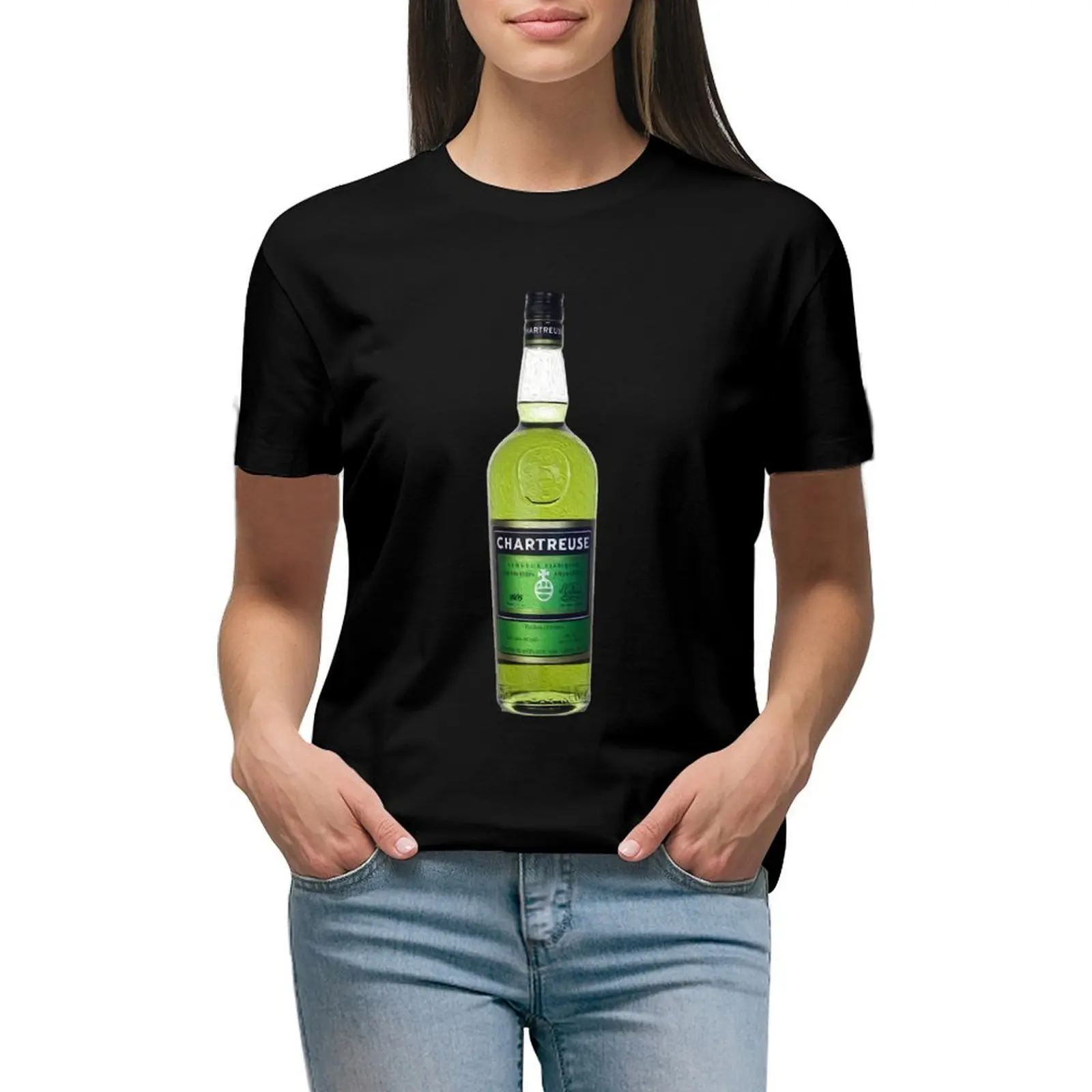 Green Chartreuse Bottle Oil Painting \ T-Shirt Lady Clothes T-Shirt Dress For Women Plus Size Sexy