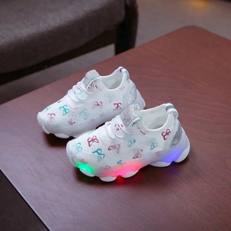 Kid Shoes Children's LED Shining Shoes Boys Girls Elastic Fabric Sequins Casual Sports