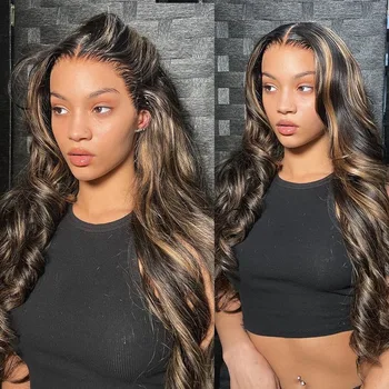Highlight Lace Front Wig Human Hair 13x4Wear And Go Glueless Wig 12A Hair 250Density Body Wave Hair Balayage HD Lace Frontal Wig - Image 4