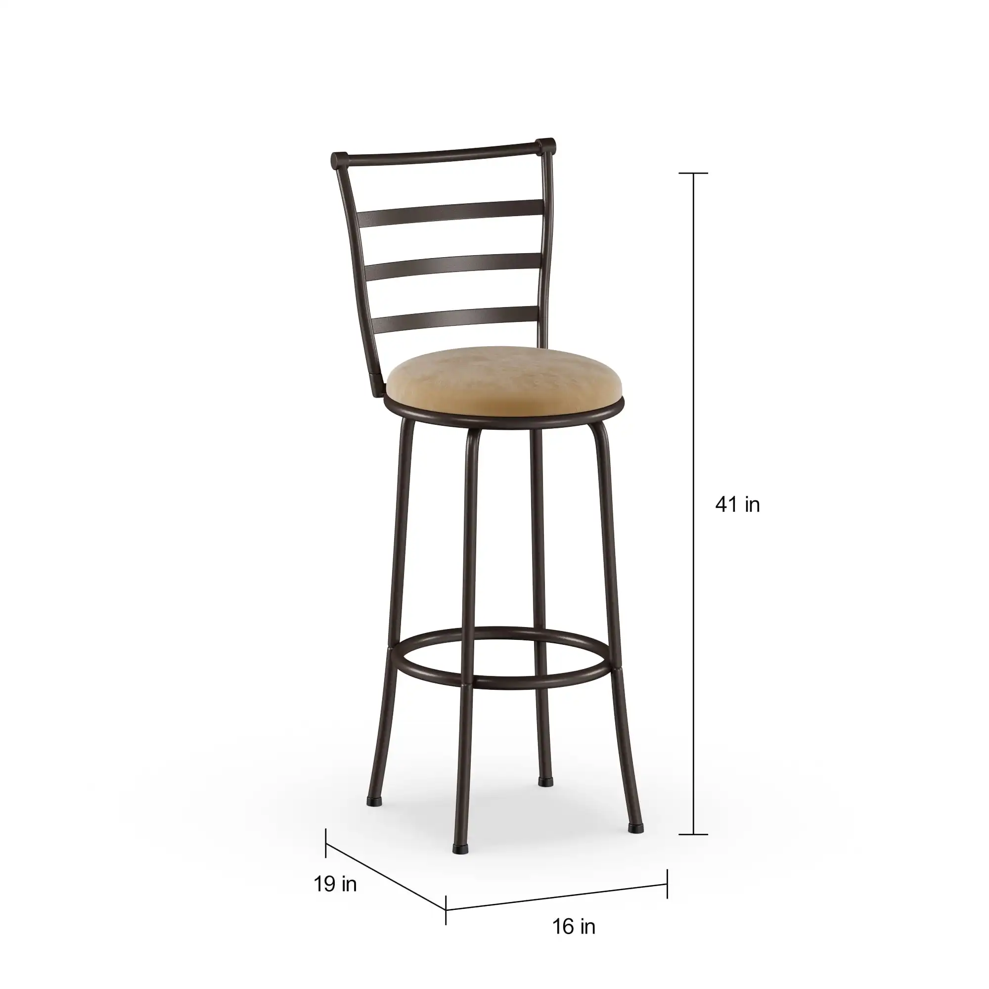 3-Pack Indoor Adjustable 24" or 29" Bronze Ladder Back Swivel Barstool, Tan Microfiber Seat 6