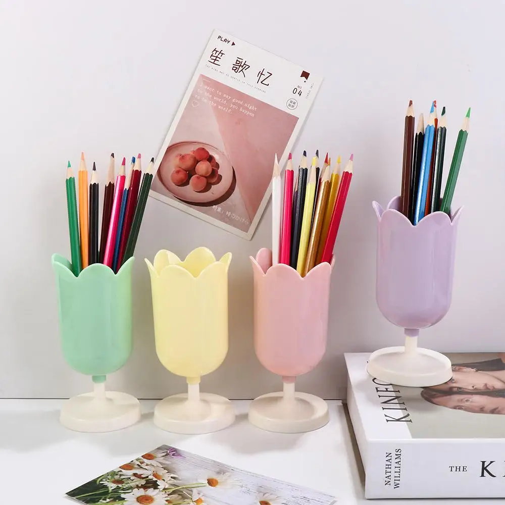 Cosmetics School Office Supplies Pencil Stand Case Desktop Decoration Stationery Organizer Tulip Pen Holder Mini Makeup Box