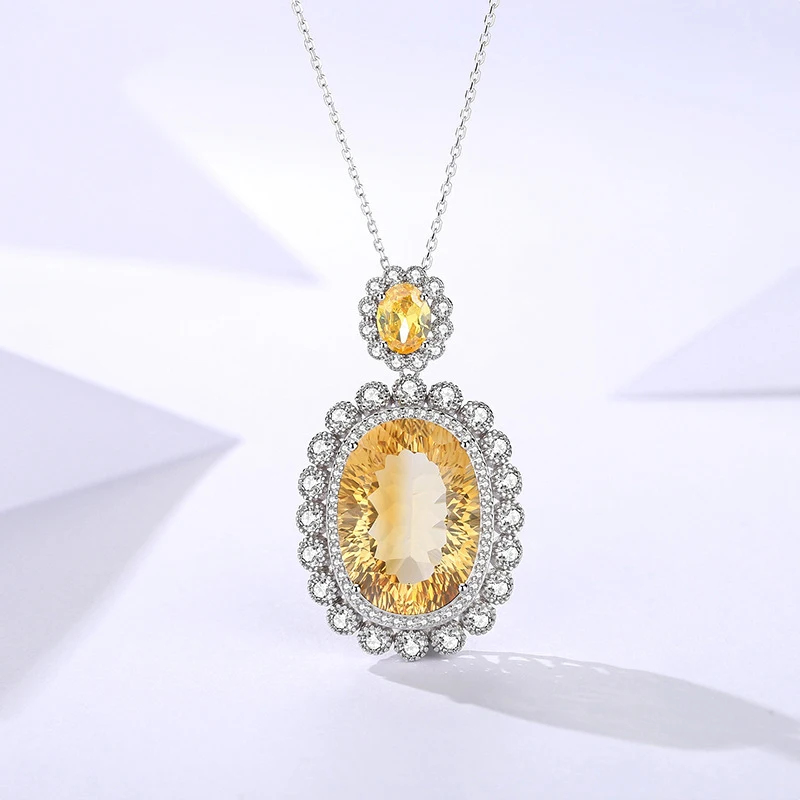 

2024 New oval topaz pendant s925 sterling silver EuropeAn-American style luxury wedding party pendant Valentine's Day gift