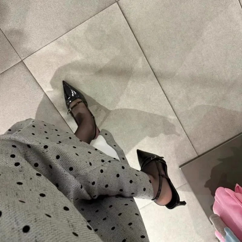 Black High Heel Women 2024 Summer Woman Pumps Pointed Leather Sexy Slingbacks Shallow Mouth Single Shoes For  Sandals 5